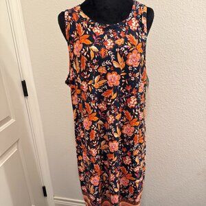 MSK Women's XL Sleeveless Floral Dress Blues/Pink/White Mid Length